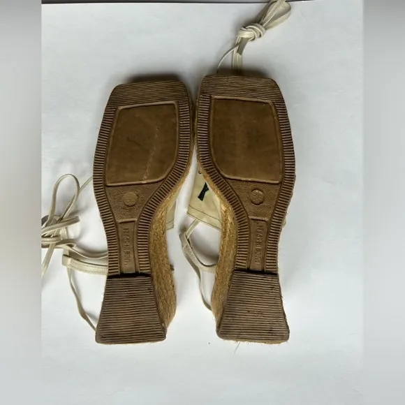 Simard embroidered  Floral Ankle TiePlatform Espadrille Shoes Size 36