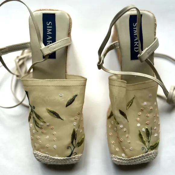 Simard embroidered  Floral Ankle TiePlatform Espadrille Shoes Size 36