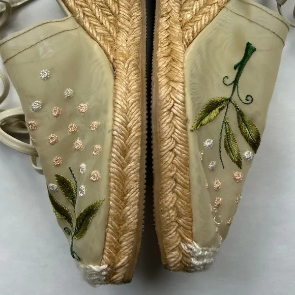 Simard embroidered  Floral Ankle TiePlatform Espadrille Shoes Size 36