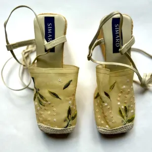 Simard embroidered  Floral Ankle TiePlatform Espadrille Shoes Size 36