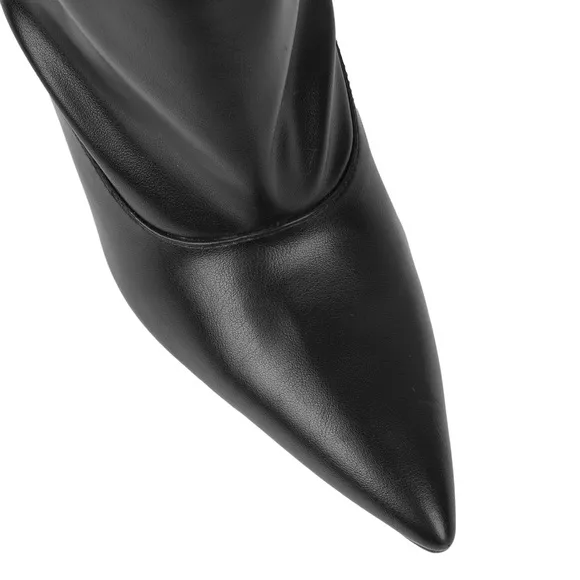 SIMMI • Ruched Black Rami Stiletto Knee High Boots