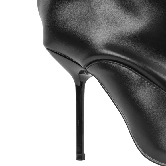 SIMMI • Ruched Black Rami Stiletto Knee High Boots