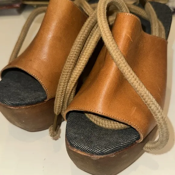SIMON MILLER x REINHARD PLANK COLLAB LEATHER WOOD PLATFORM CLOG shoes