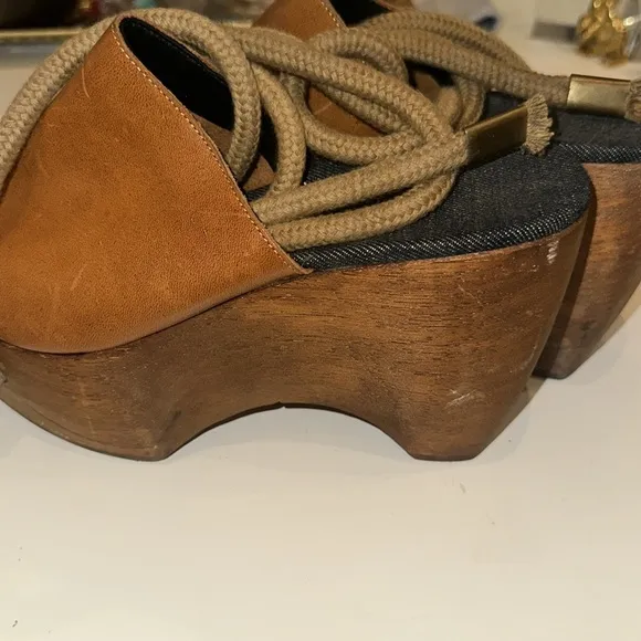 SIMON MILLER x REINHARD PLANK COLLAB LEATHER WOOD PLATFORM CLOG shoes