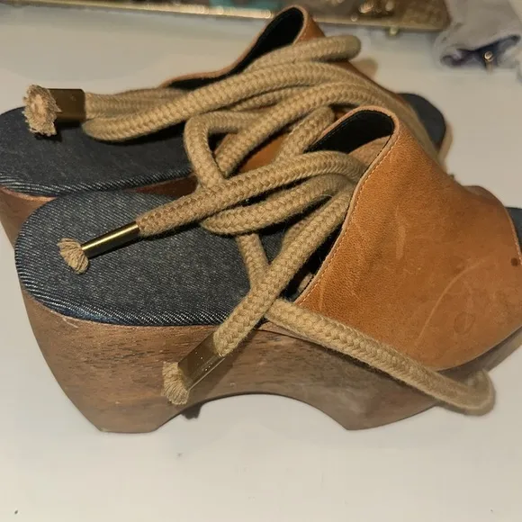 SIMON MILLER x REINHARD PLANK COLLAB LEATHER WOOD PLATFORM CLOG shoes