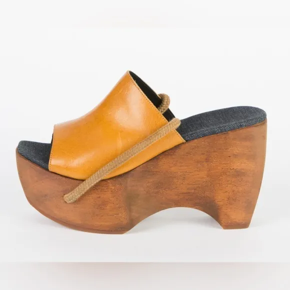 SIMON MILLER x REINHARD PLANK COLLAB LEATHER WOOD PLATFORM CLOG shoes