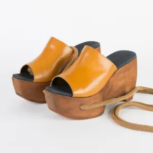 SIMON MILLER x REINHARD PLANK COLLAB LEATHER WOOD PLATFORM CLOG shoes