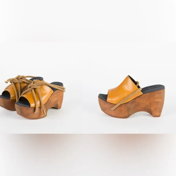 SIMON MILLER x REINHARD PLANK COLLAB LEATHER WOOD PLATFORM CLOG shoes