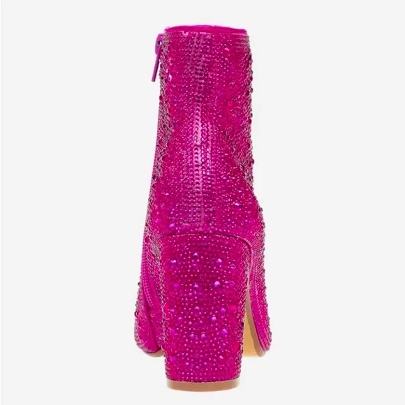 Size 10 Metallic Hot Pink Rhinestone Embellished Almond Toe Fashion Bootie