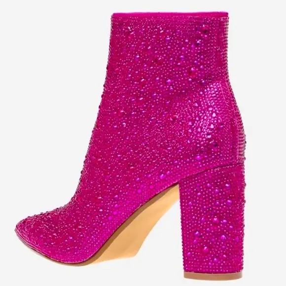 Size 10 Metallic Hot Pink Rhinestone Embellished Almond Toe Fashion Bootie