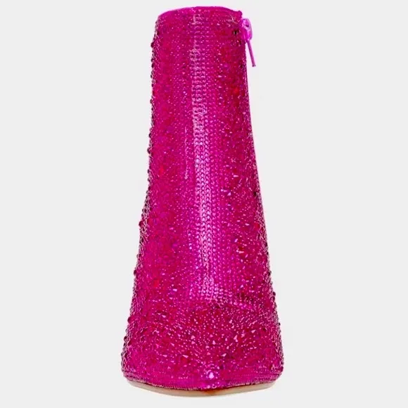 Size 10 Metallic Hot Pink Rhinestone Embellished Almond Toe Fashion Bootie