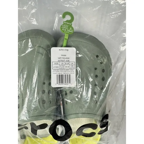 Size 10M/12W CROCS Echo Clog Moss Green Vert Mousse 207937-308 Slip On Shoes NEW