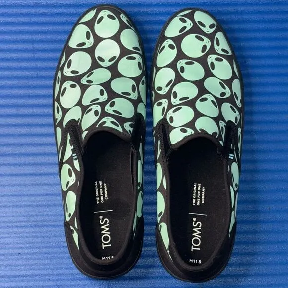 Size 11.5- Men’s Alien Toms Vegan Slip On Glow In The Dark Sneakers Shoes NEW