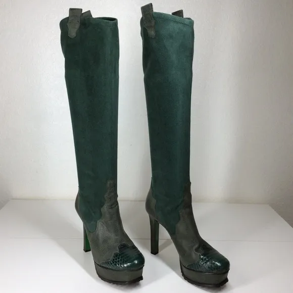 Size 9 Knee High Donald Pliner Rune Leather/Suede Boots with Heel Green