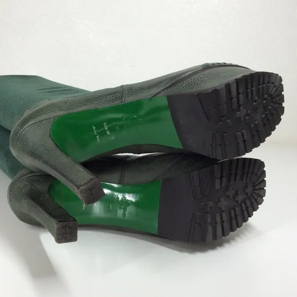 Size 9 Knee High Donald Pliner Rune Leather/Suede Boots with Heel Green
