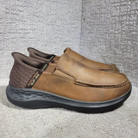 Skechers Parson Oswin Men's Size US 9 Brown Leather Slip On Shoes 204866WW