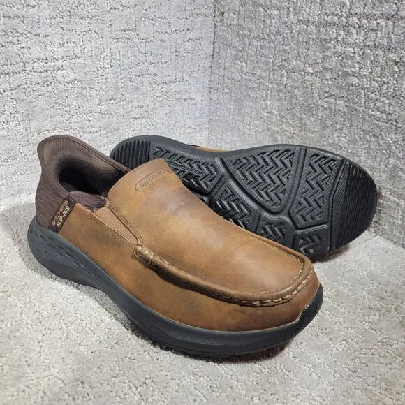 Skechers Parson Oswin Men's Size US 9 Brown Leather Slip On Shoes 204866WW