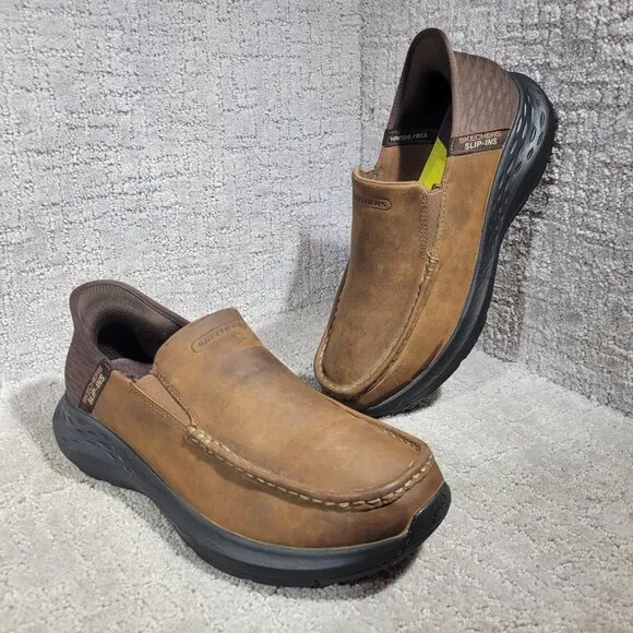 Skechers Parson Oswin Men's Size US 9 Brown Leather Slip On Shoes 204866WW