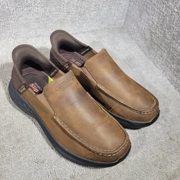 Skechers Parson Oswin Men's Size US 9 Brown Leather Slip On Shoes 204866WW
