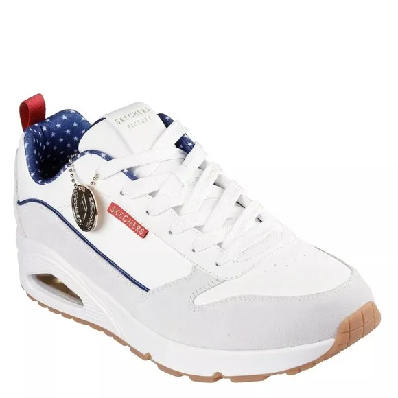 Skechers White and Navy Athletic Shoes