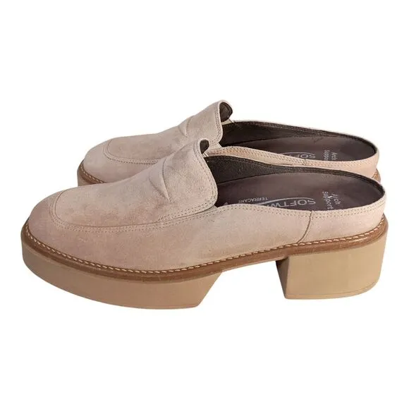 Softwaves Sapato Platform Loafer Mules Shoes Suede Leather Beige Women 39.5/US 9