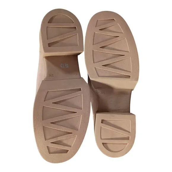 Softwaves Sapato Platform Loafer Mules Shoes Suede Leather Beige Women 39.5/US 9