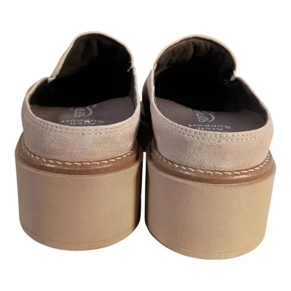 Softwaves Sapato Platform Loafer Mules Shoes Suede Leather Beige Women 39.5/US 9