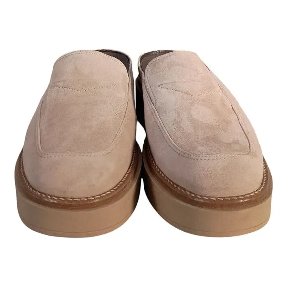 Softwaves Sapato Platform Loafer Mules Shoes Suede Leather Beige Women 39.5/US 9
