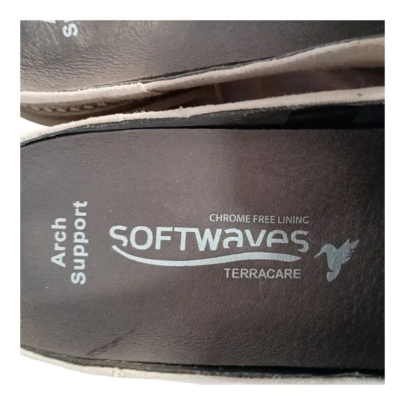 Softwaves Sapato Platform Loafer Mules Shoes Suede Leather Beige Women 39.5/US 9
