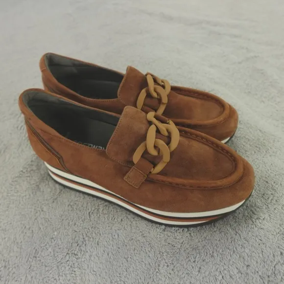 Softwaves Shoes Sneakers Womens 38 8 US Brown Cognac Suede Leather Platform