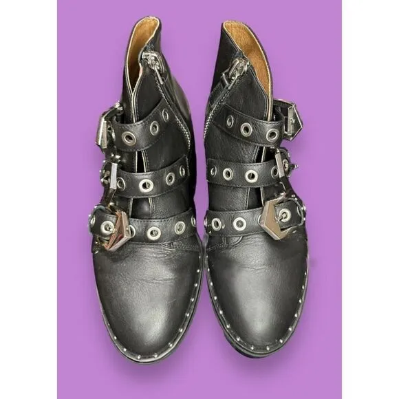 Sol Sana Black Maxwell Ankle Boots Booties Buckles &amp; Studs Size EU 35 US 5