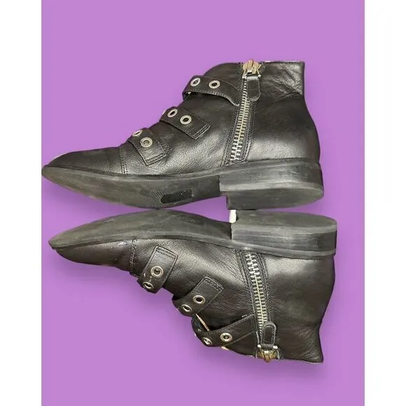 Sol Sana Black Maxwell Ankle Boots Booties Buckles &amp; Studs Size EU 35 US 5