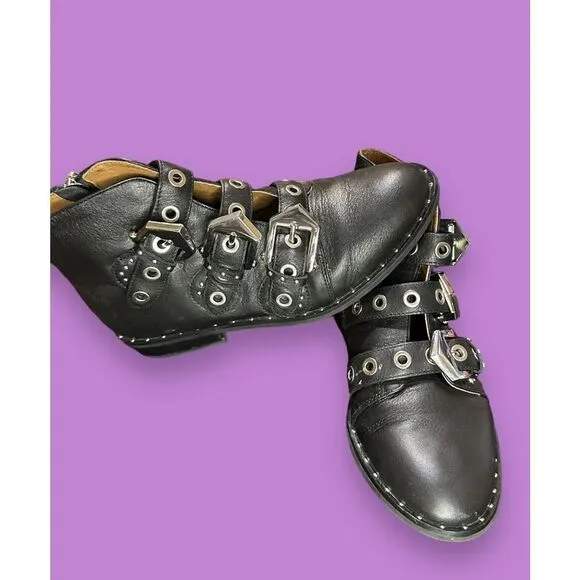 Sol Sana Black Maxwell Ankle Boots Booties Buckles &amp; Studs Size EU 35 US 5
