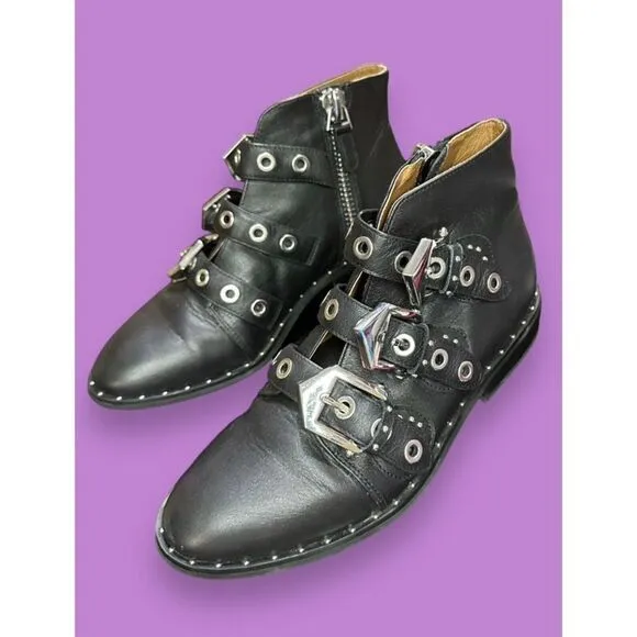 Sol Sana Black Maxwell Ankle Boots Booties Buckles &amp; Studs Size EU 35 US 5