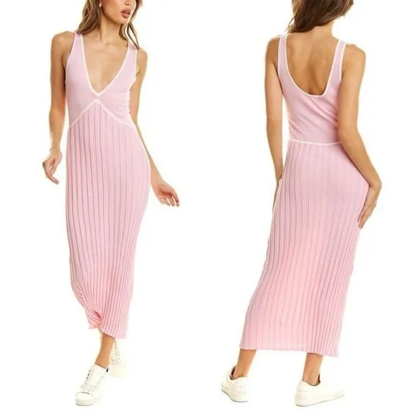 Solid and Striped The Aubrey Knit Midi Dress in Cloud Pink - Size M