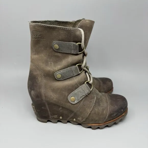 Sorel Boots Womens 6.5 Joan Of Arctic Wedge Ankle Bootie Brown