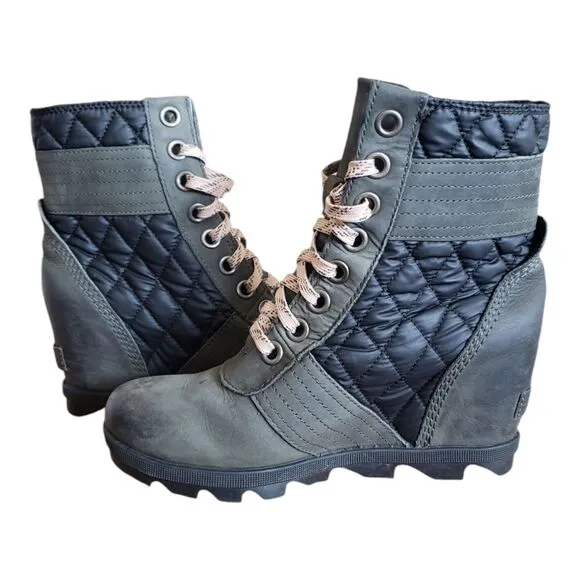 SOREL LEXIE WEDGE DISTRESSED DARK SLATE GRAY BOOTS WOMEN'S SIZE 7