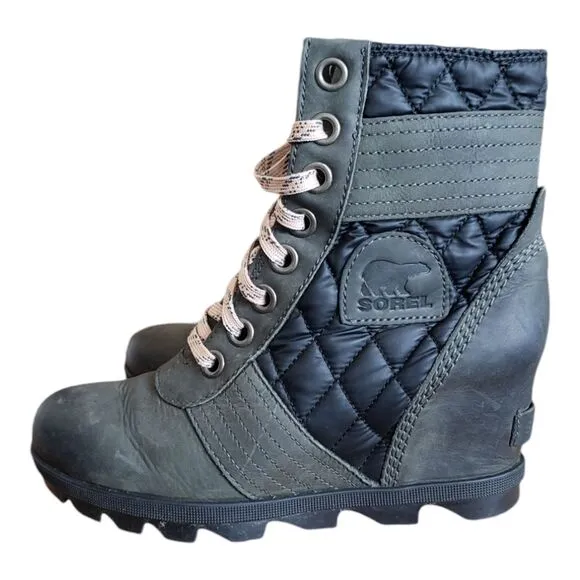 SOREL LEXIE WEDGE DISTRESSED DARK SLATE GRAY BOOTS WOMEN'S SIZE 7