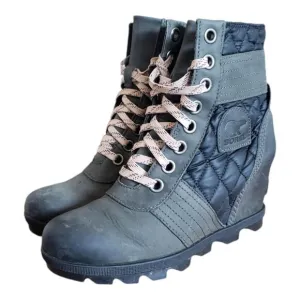 SOREL LEXIE WEDGE DISTRESSED DARK SLATE GRAY BOOTS WOMEN'S SIZE 7