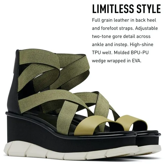 SOREL WOMEN'S JOANIE III SPORT STRAP SANDALS - OLIVE SHADE, BLACK - SIZE 9.