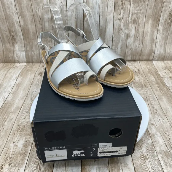 Sorel Womens Sandals Ella Criss Cross Strappy Buckle Closure Metallic Size 7M