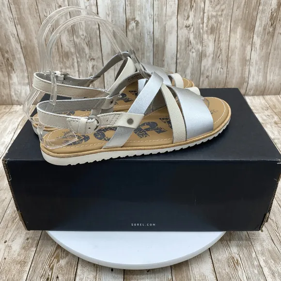 Sorel Womens Sandals Ella Criss Cross Strappy Buckle Closure Metallic Size 7M