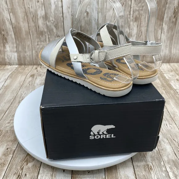 Sorel Womens Sandals Ella Criss Cross Strappy Buckle Closure Metallic Size 7M