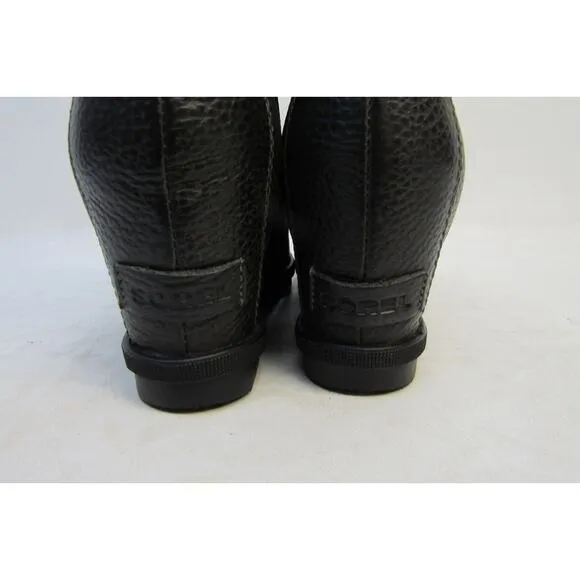 Sorel Womens Sz 9 M Black Leather Wedge Ankle Fashion Boots Bootie