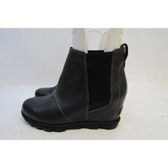 Sorel Womens Sz 9 M Black Leather Wedge Ankle Fashion Boots Bootie