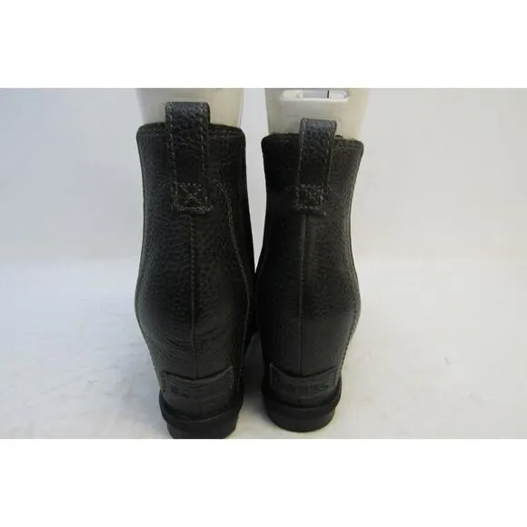 Sorel Womens Sz 9 M Black Leather Wedge Ankle Fashion Boots Bootie