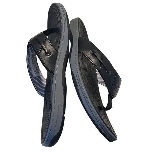 Sperry Baitfish Black Leather Toe Post Flip Flop Sandals Men Size 12 NIB