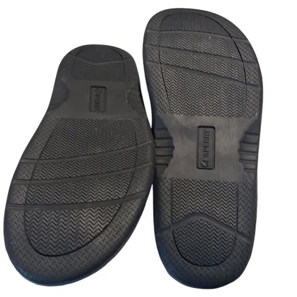 Sperry Baitfish Black Leather Toe Post Flip Flop Sandals Men Size 12 NIB