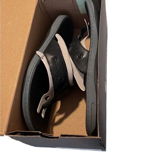 Sperry Baitfish Black Leather Toe Post Flip Flop Sandals Men Size 12 NIB