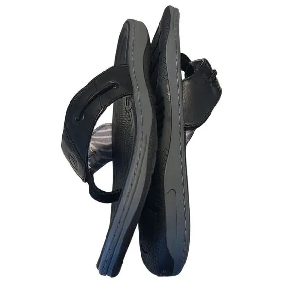 Sperry Baitfish Black Leather Toe Post Flip Flop Sandals Men Size 12 NIB